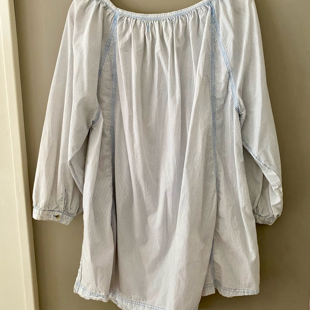 Free People | Yoke neck, 3/4 sleeve, seersucker striped swim cover | SZ M - Picture 2 of 6